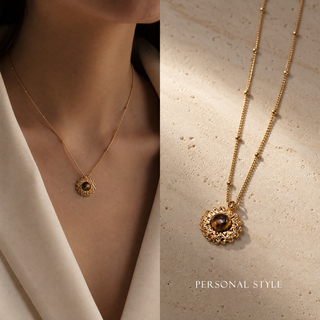Tiger's Eye Sunflower Pendant Necklace